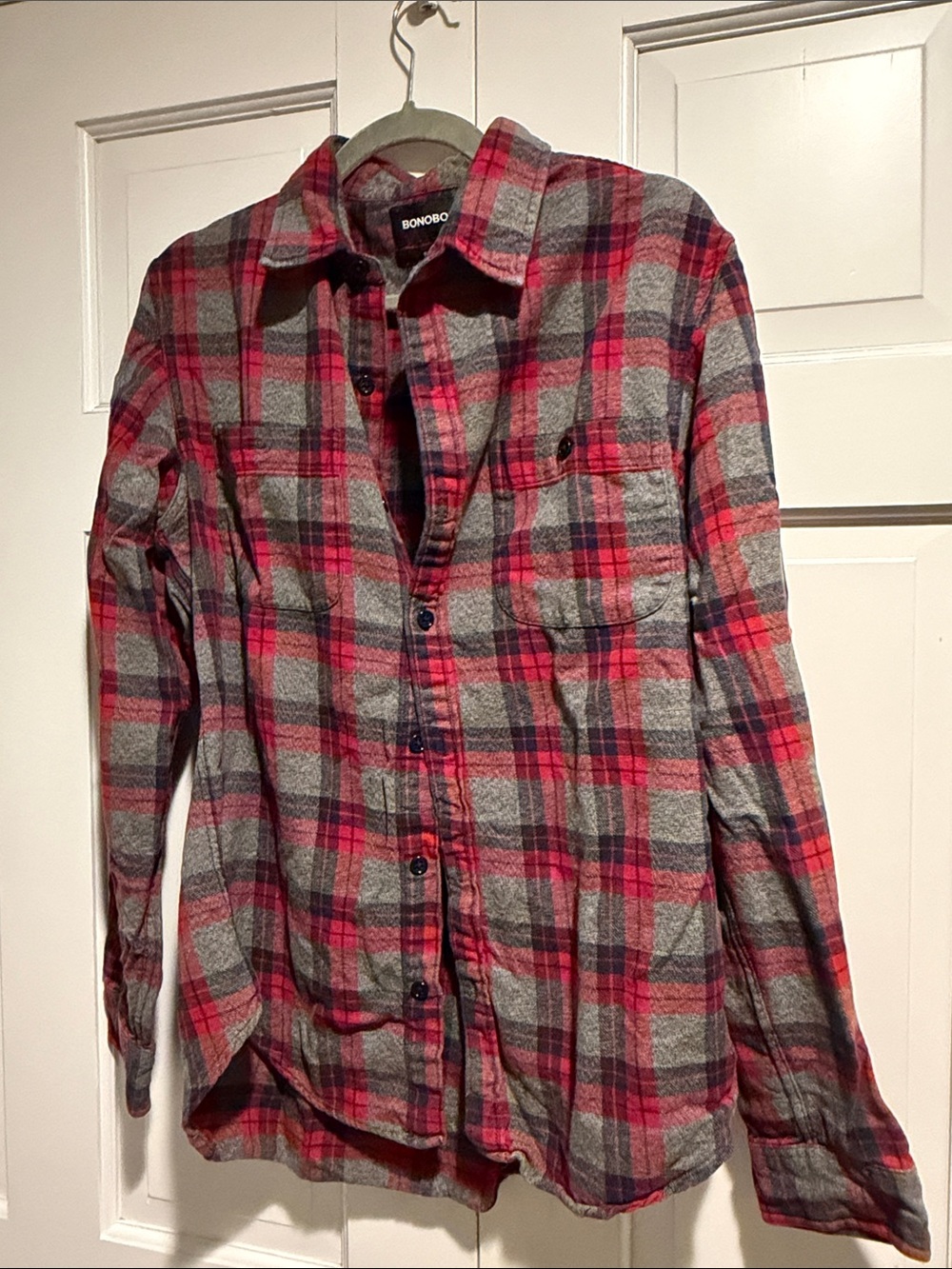 Bonobos Red and Gray Plaid Button-Down Flannel Shirt